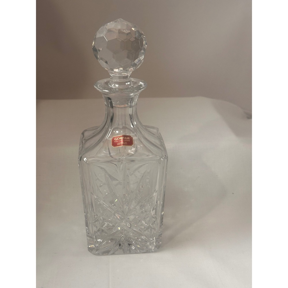 Gorham Full Lead Crystal Decanter Square Handcrafted West Germany Starburst 11in